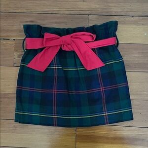 Girls Tartan Plaid Skirt with Elastic Waist and Red Self Tie Bow